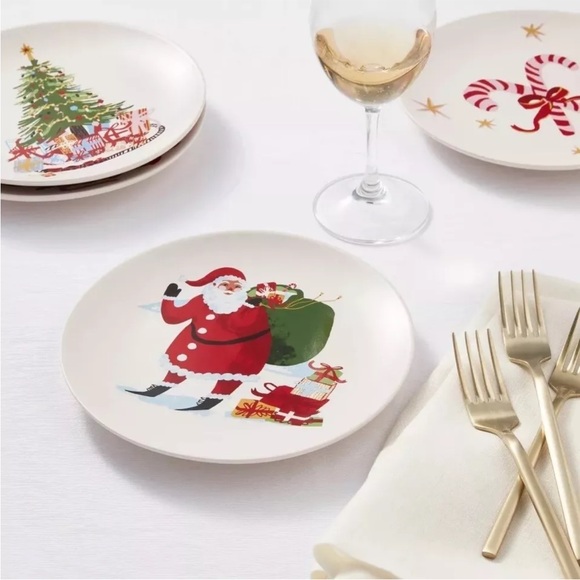 4!!!! THRESHOLD NWT Santa stoneware appetizer plates -red/white -7.5” - Picture 2 of 4